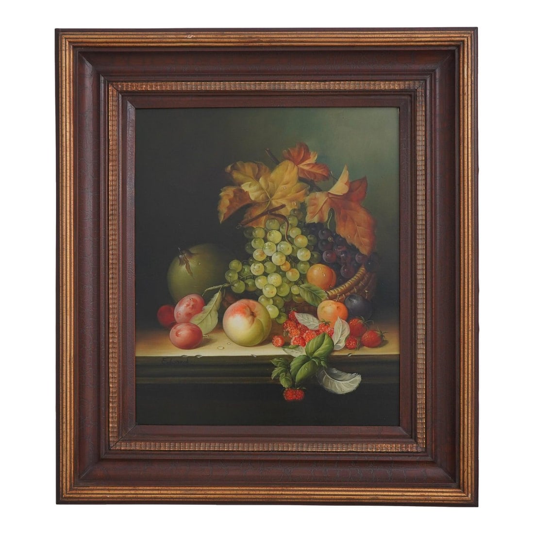 Edward Floral Still Life Oil Painting 31x35 Crackle Frame: Edward Floral Still Life Oil Painting 31x35 Crackle Frame This exquisite floral still life oil painting showcases vibrant colors and a charming design, signed by Edward. With a crackle finish wood fra