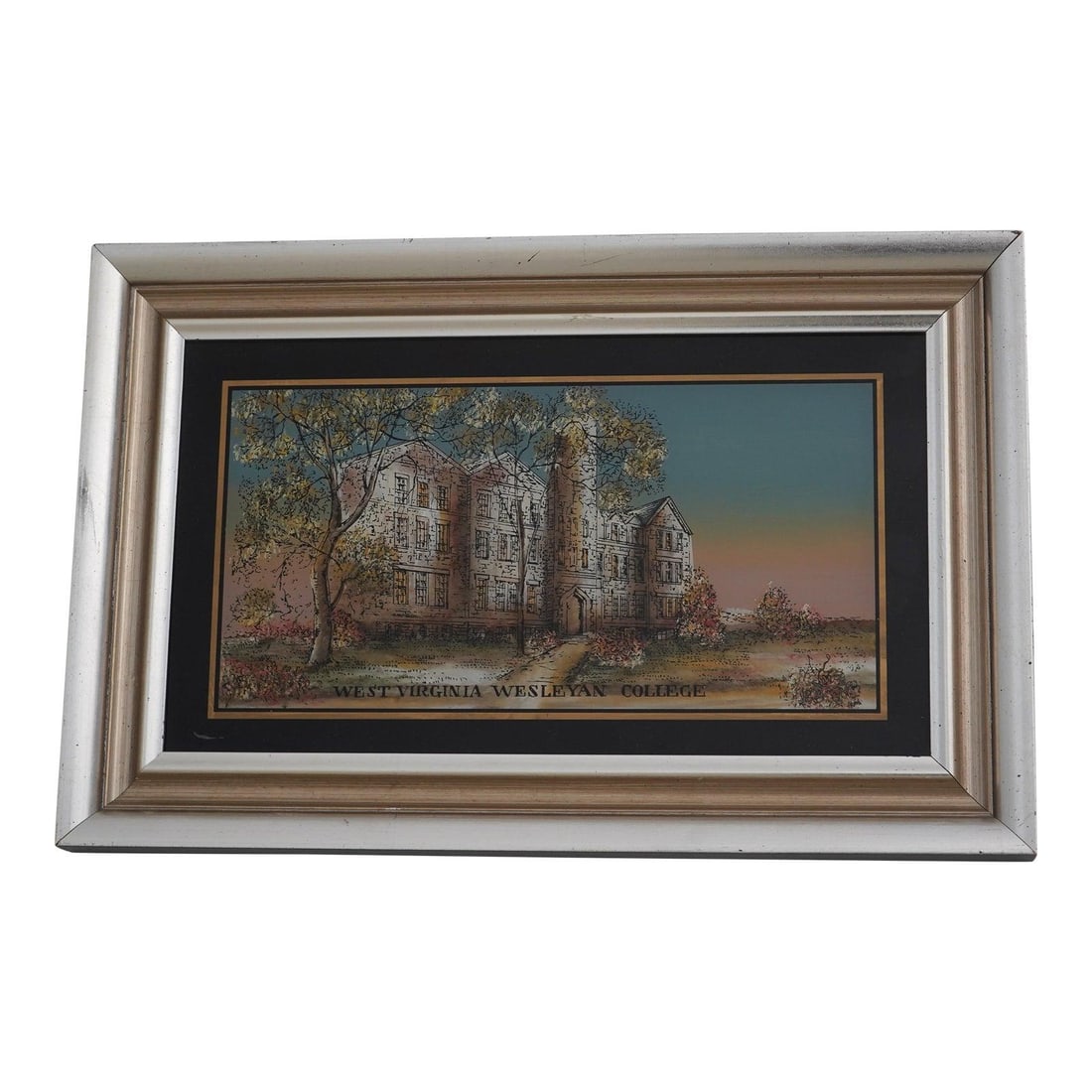 Eglomise Reverse Painted Glass Panel West Virginia Wesleyan College Reproduction (1 of 8)