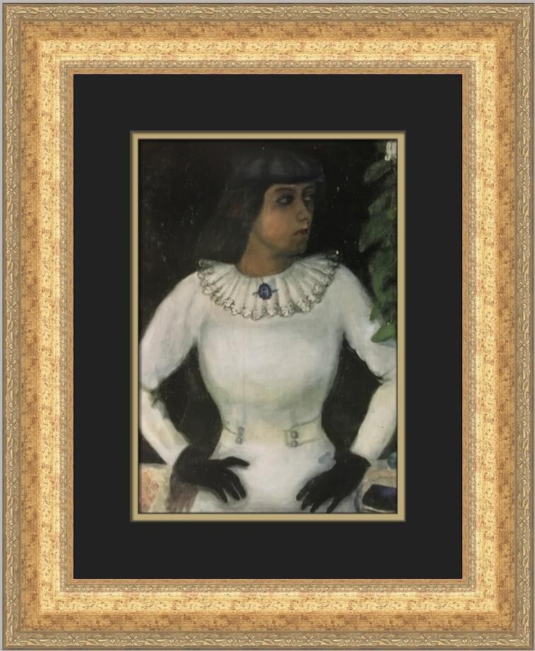 Marc Chagall My Fiancee In Black Gloves Framed Print 21x17: Marc Chagall My Fiancee In Black Gloves Framed Print 21x17 This exquisite custom framed print by renowned artist Marc Chagall features the captivating piece titled 'My Fiancee In Black Gloves.' Measur