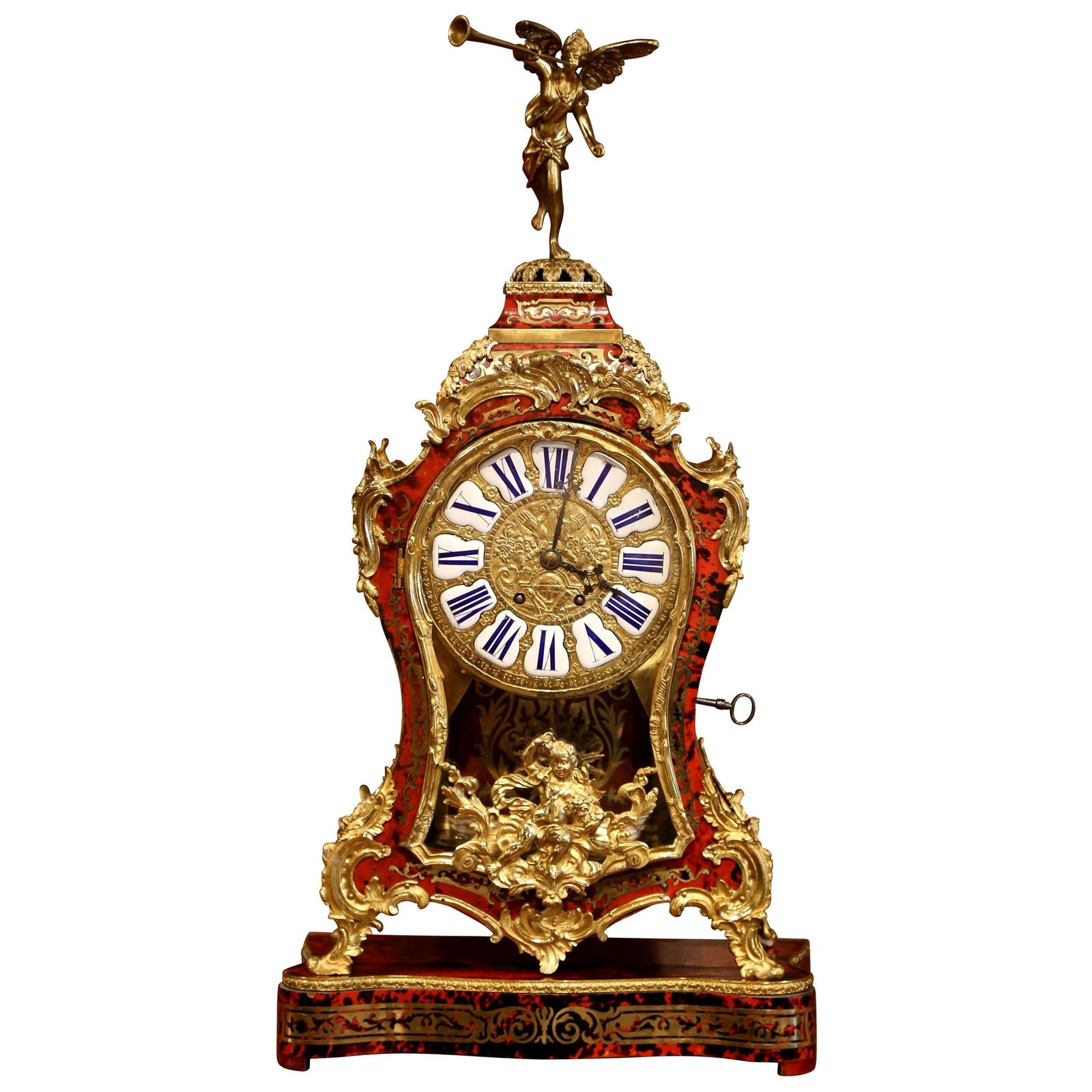 Vintage French Louis XV Boulle Mantel Clock with Cherub Finial (1 of 10)