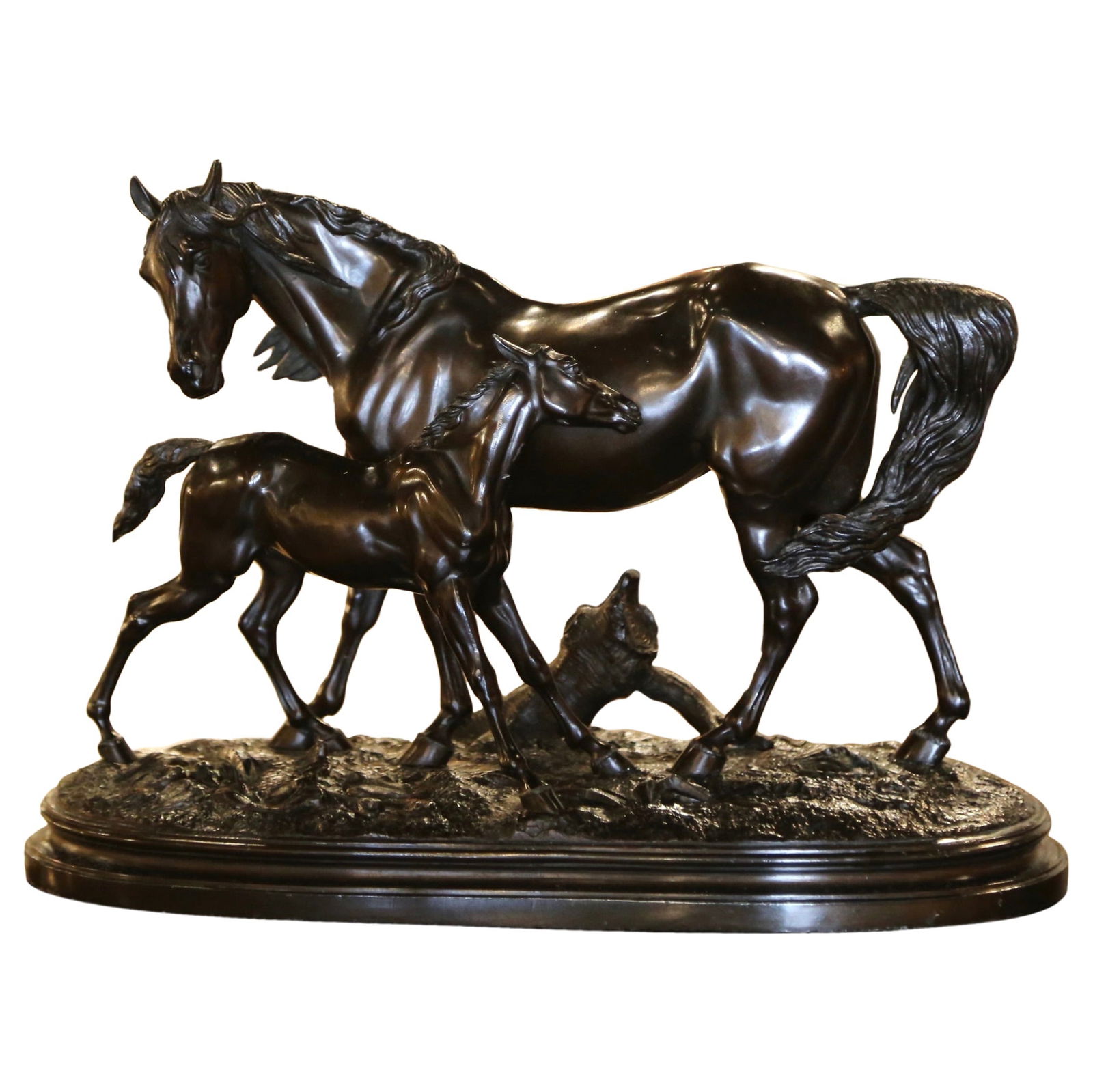 19th Century French Patinated Spelter Horse Foal Sculpture by P.J. Mene (1 of 8)