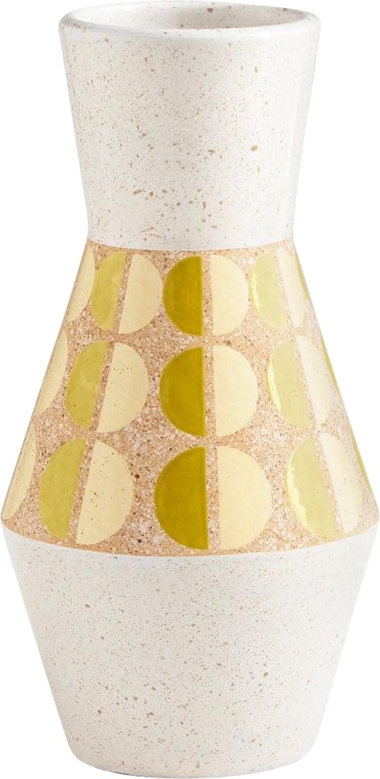 Cyan Boho Chic Ceramic Trumpet Vase Creamy White Multi Color: Cyan Boho Chic Ceramic Trumpet Vase Creamy White Multi Color This exquisite Ceramic Trumpet Vase showcases a Bohemian Chic style, perfect for adding a touch of elegance to any decor. Crafted from high