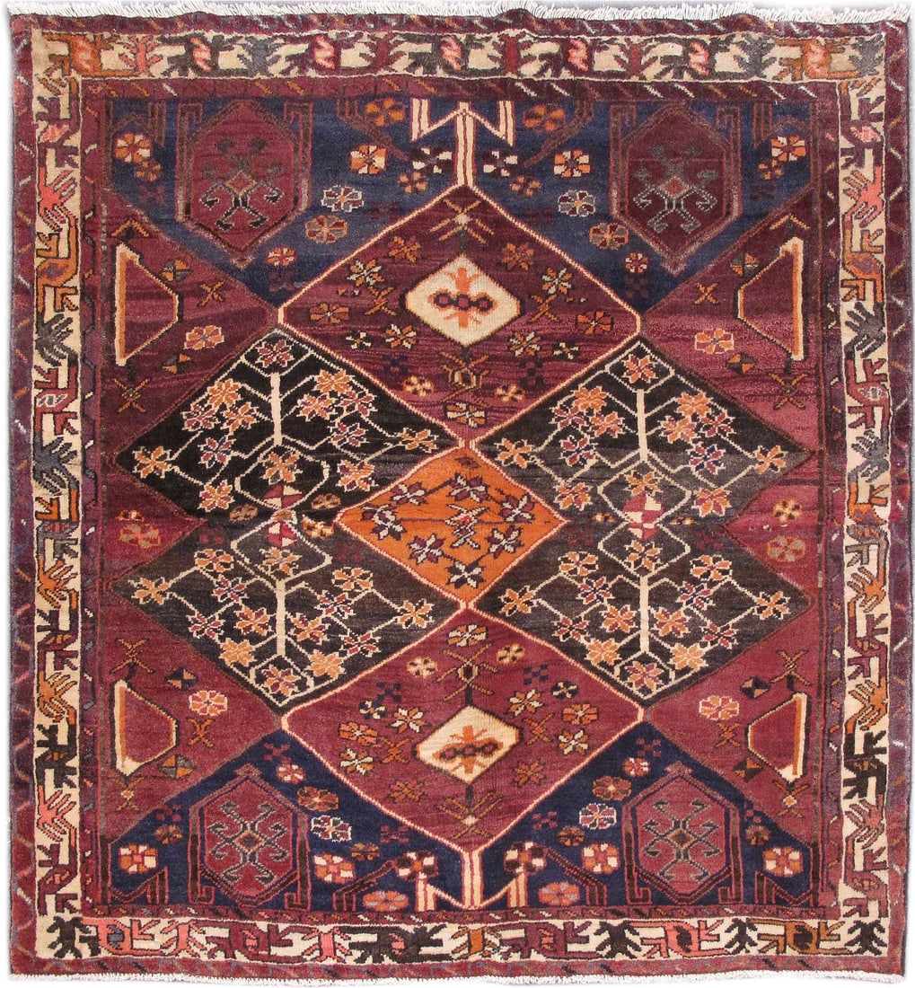 5.5' x 6.3' Hand-Knotted Red Persian Hamadan Area Rug from Iran (1 of 6)