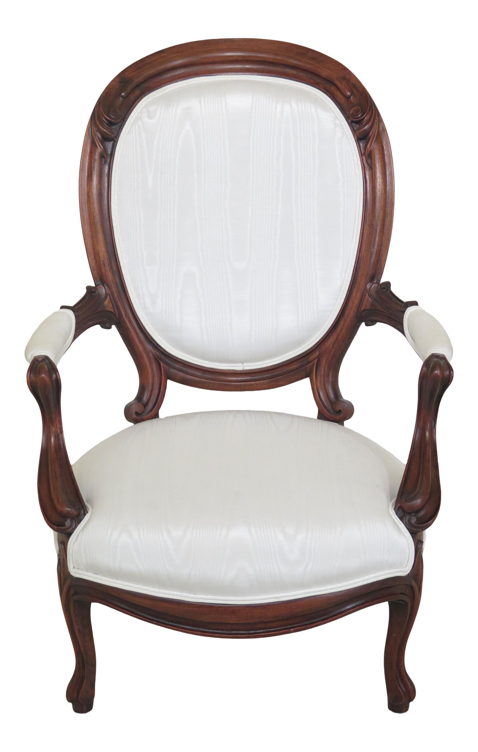 Victorian Parlor Armchair Late 19th Century Walnut White Upholstery (1 of 10)