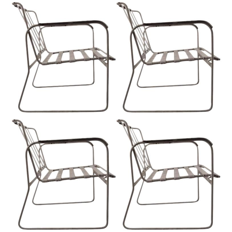 Woodard Set of 4 Wrought Iron Plastic Strap Patio Chairs (1 of 10)