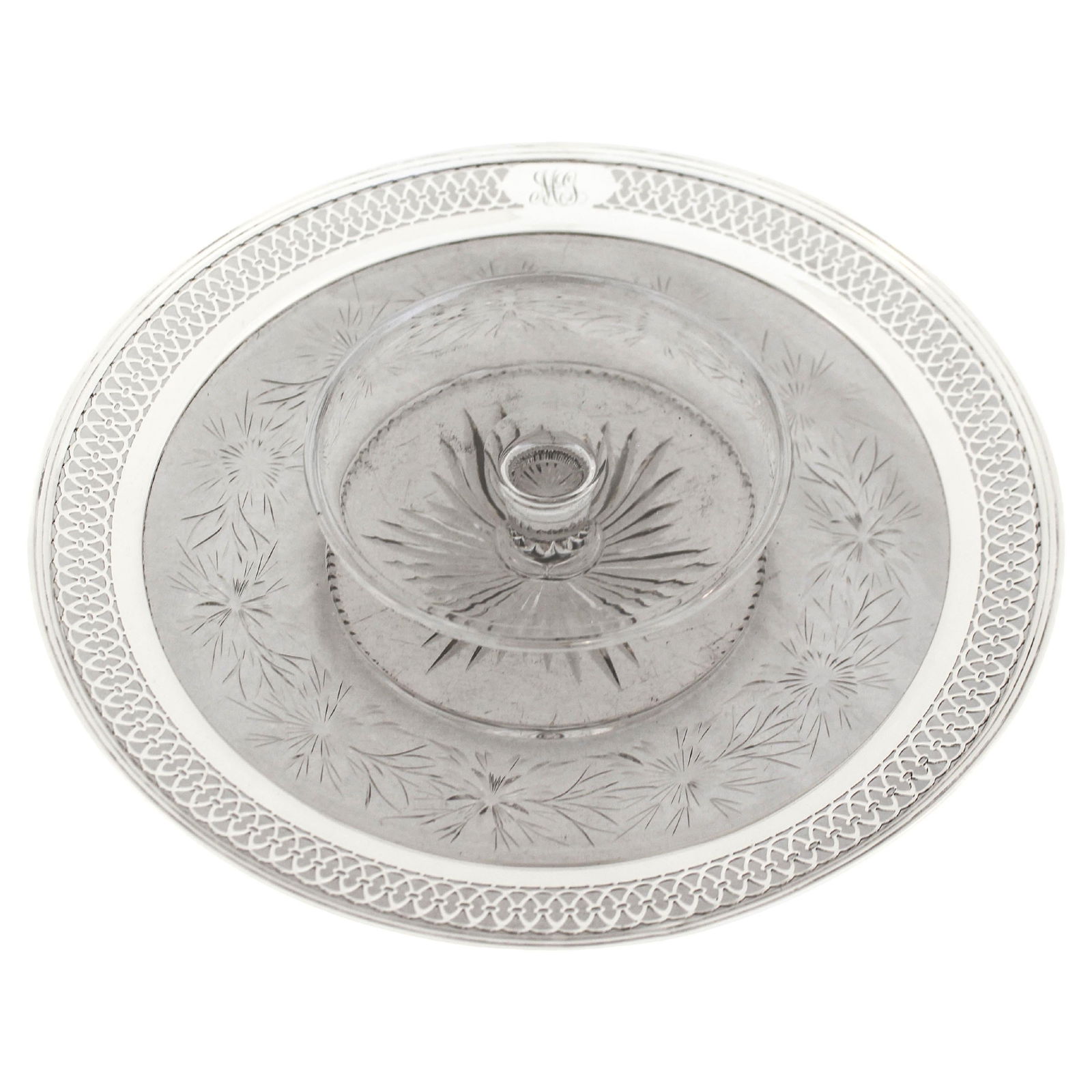 Watson Silver Sterling Silver Crystal Chip-n-Dip Tray 1920s (1 of 6)