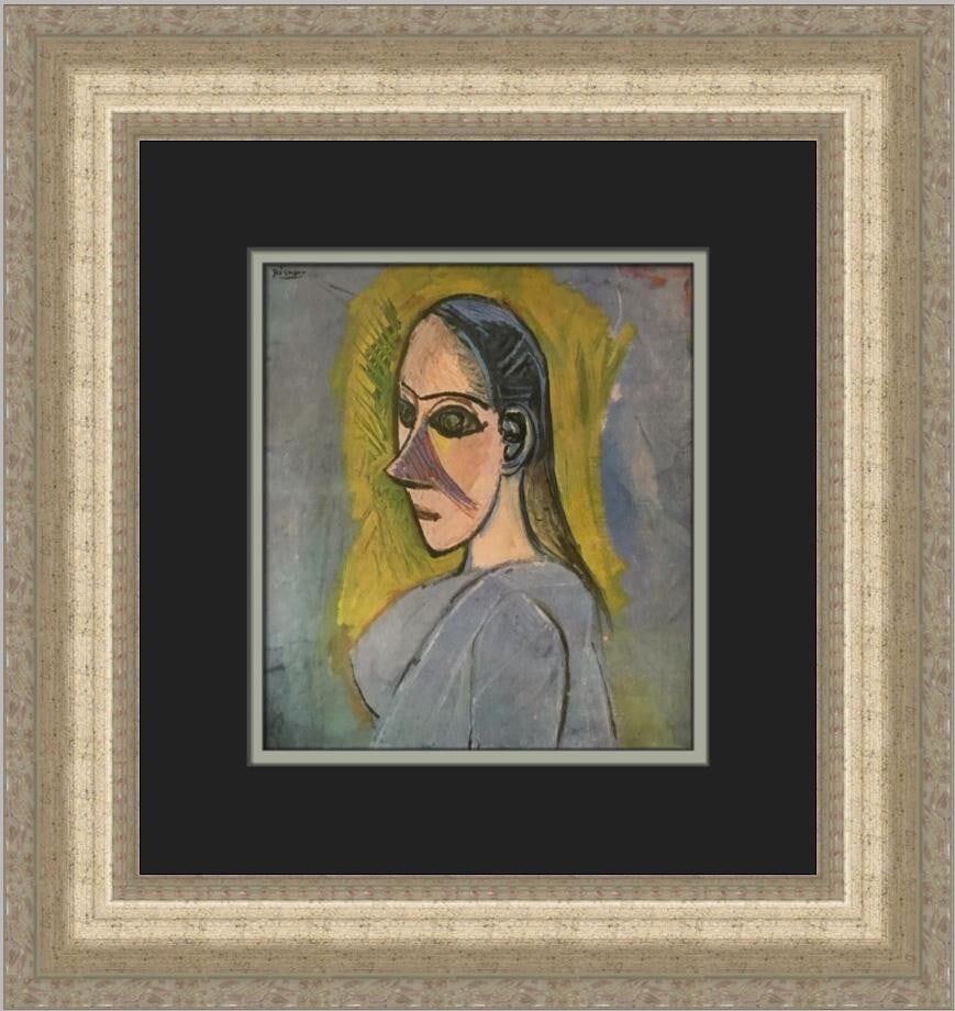 Pablo Picasso Head of a Woman Custom Framed Print 1983 Expressionism Art: Pablo Picasso Head of a Woman Custom Framed Print 1983 Expressionism Art This striking print titled "Head of a Woman" by Pablo Picasso is a true representation of Expressionism and Realism. Produced i