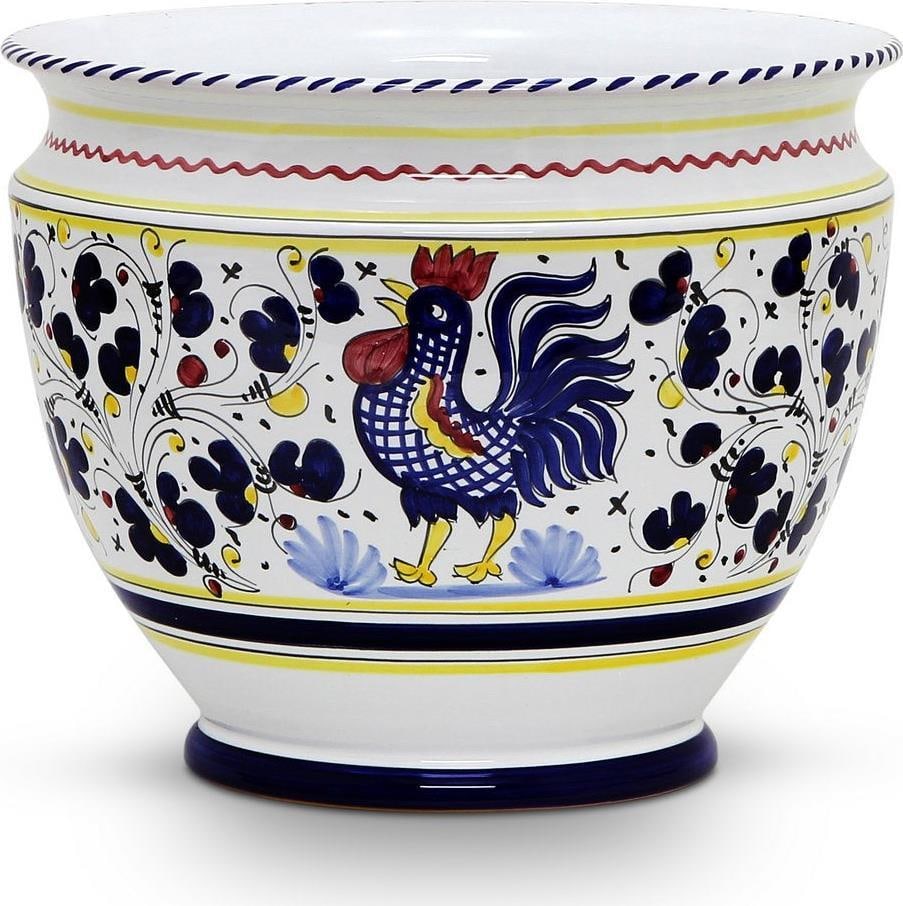 Orvieto Blue Rooster Handmade Ceramic Cachepot Planter 11H x 14W x 14D (1 of 5)