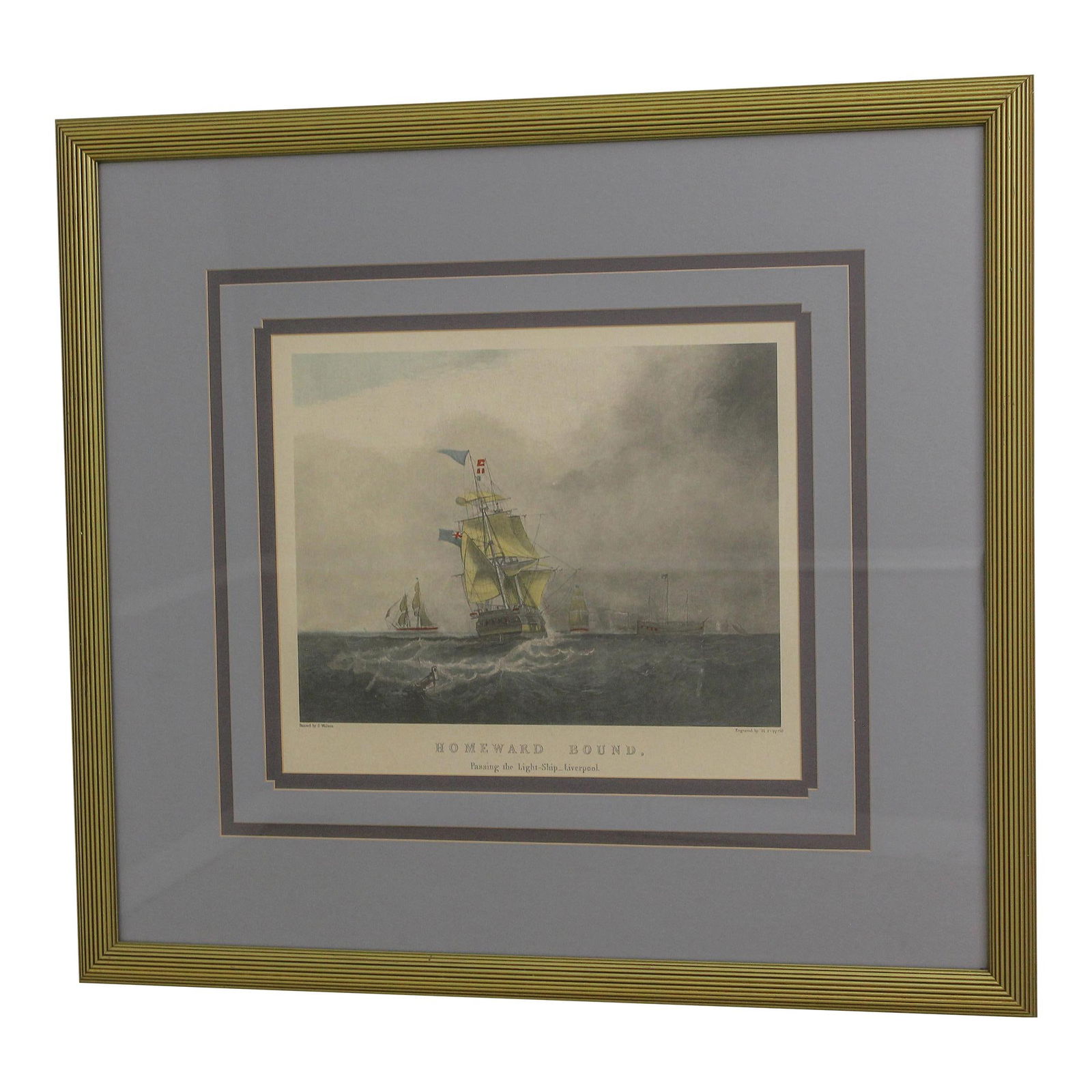 Vintage Homeward Bound Tall Ship Engraving Professionally Framed 29 x 26.5 (1 of 10)
