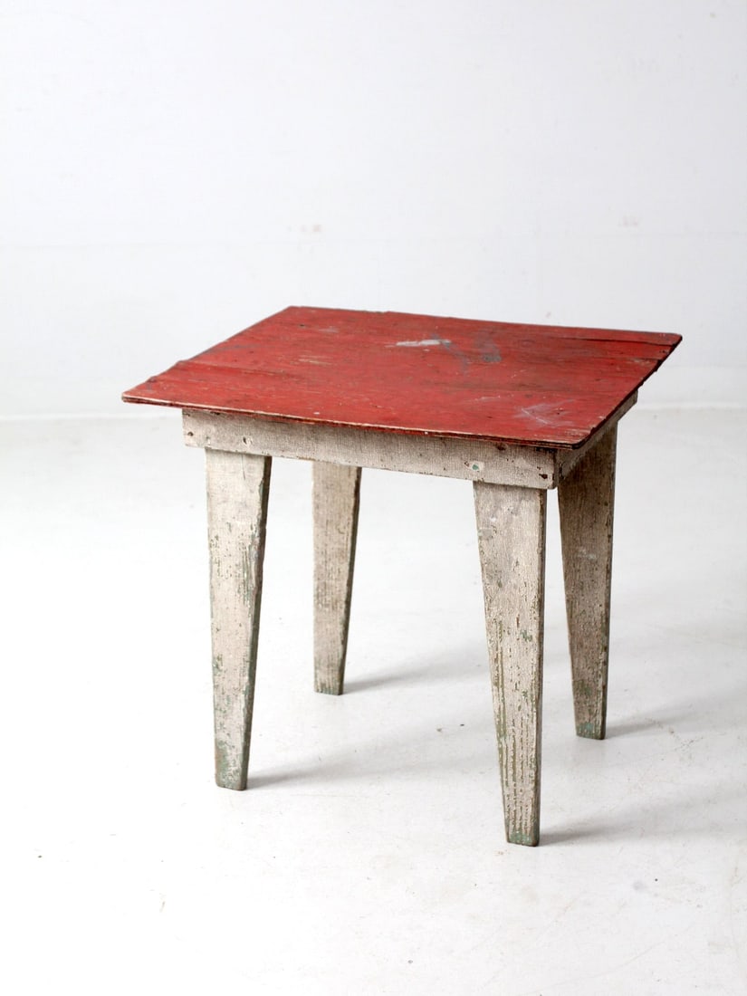 Rustic Vintage Side Table with Red Top and White Legs (1 of 12)
