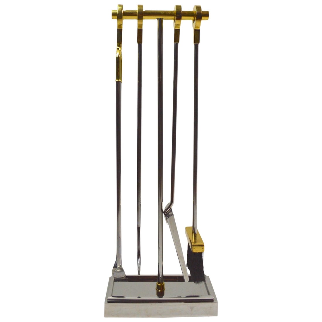 Modernist Chrome Brass Fireplace Tool Set by Danny Alessandro: Modernist Chrome Brass Fireplace Tool Set by Danny Alessandro Enhance your living space with this high-quality modernist chrome and brass fireplace tool set designed by Danny Alessandro. This elegant