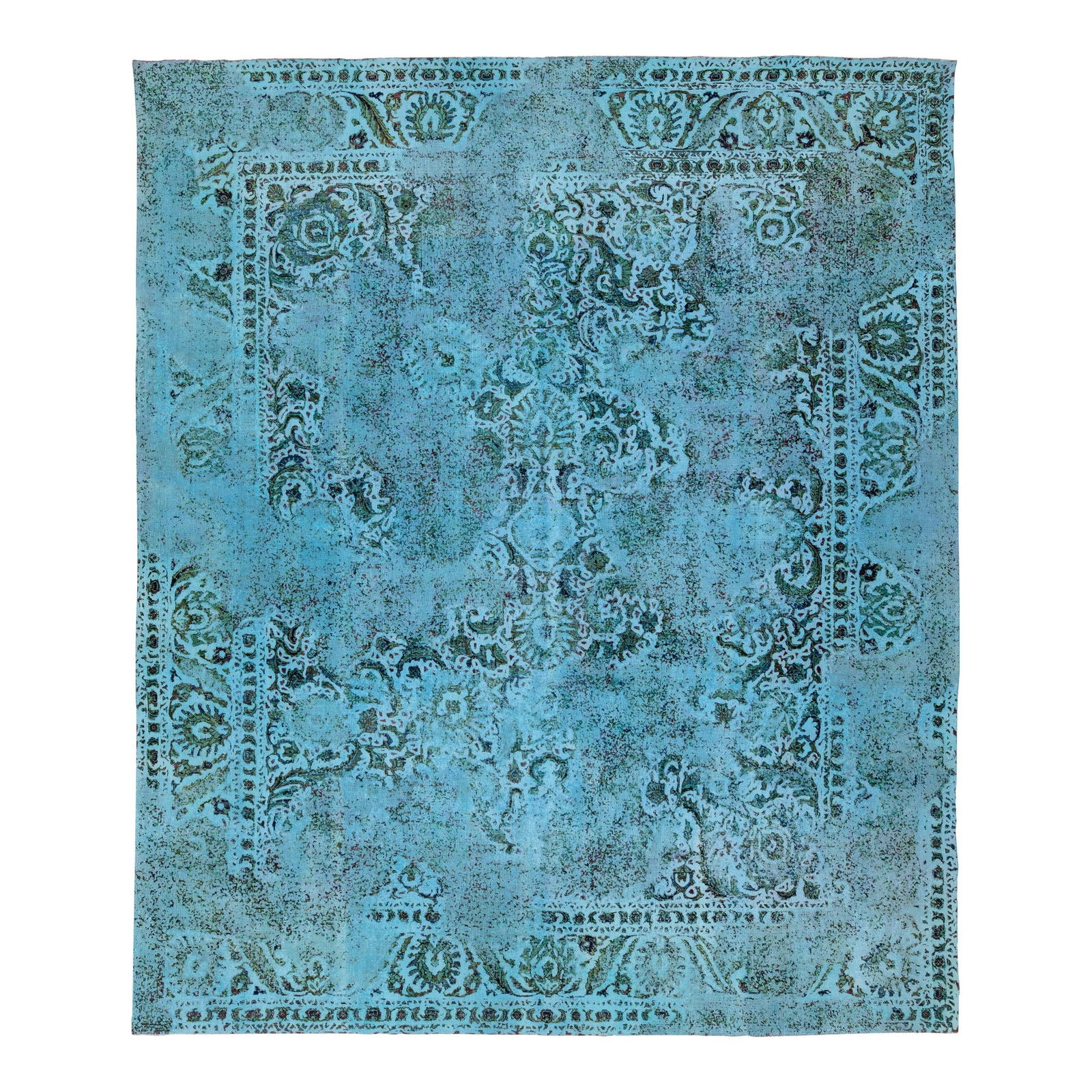 Blue Antique Persian Hand-Knotted Wool Rug 11'3 x 13'5 Allover Floral Design: Blue Antique Persian Hand-Knotted Wool Rug 11'3 x 13'5 Allover Floral Design Transform your space with this stunning blue antique hand-knotted Persian wool rug, featuring an intricate all-over floral