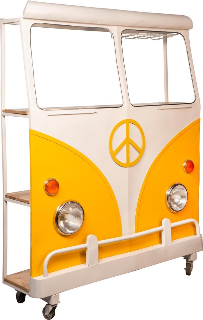Sagebrook Retro Kombi Bus Wine Bar Yellow Contemporary Design: Sagebrook Retro Kombi Bus Wine Bar Yellow Contemporary Design Introducing the Retro Kombi Bus Wine Bar, a stunning piece that brings a playful yet stylish flair to your entertaining space. This unique