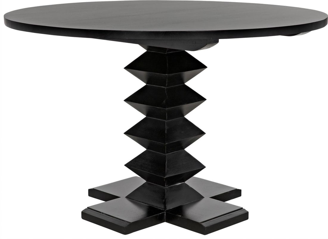 Noir Handcrafted Zig-Zag Dining Table Mahogany 48 Inch Pedestal Base (1 of 8)