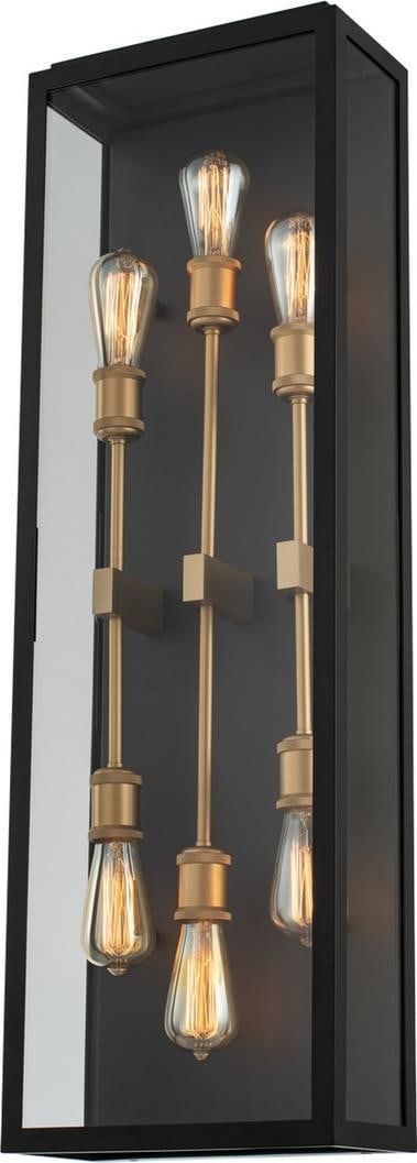 Kalco Ashland 6-Light Outdoor Wall Sconce Matte Black Gold: Kalco Ashland 6-Light Outdoor Wall Sconce Matte Black Gold Illuminate your outdoor spaces with the Ashland Contemporary 6-Light Outdoor Fixture. This stylish wall sconce combines a modern aesthetic wi