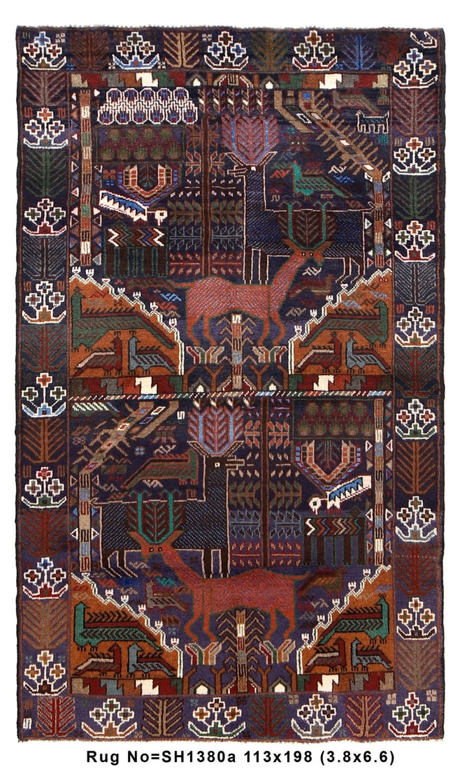 Animal Motif Handmade Wool Area Rug 3.9 x 6.6 Feet (1 of 8)