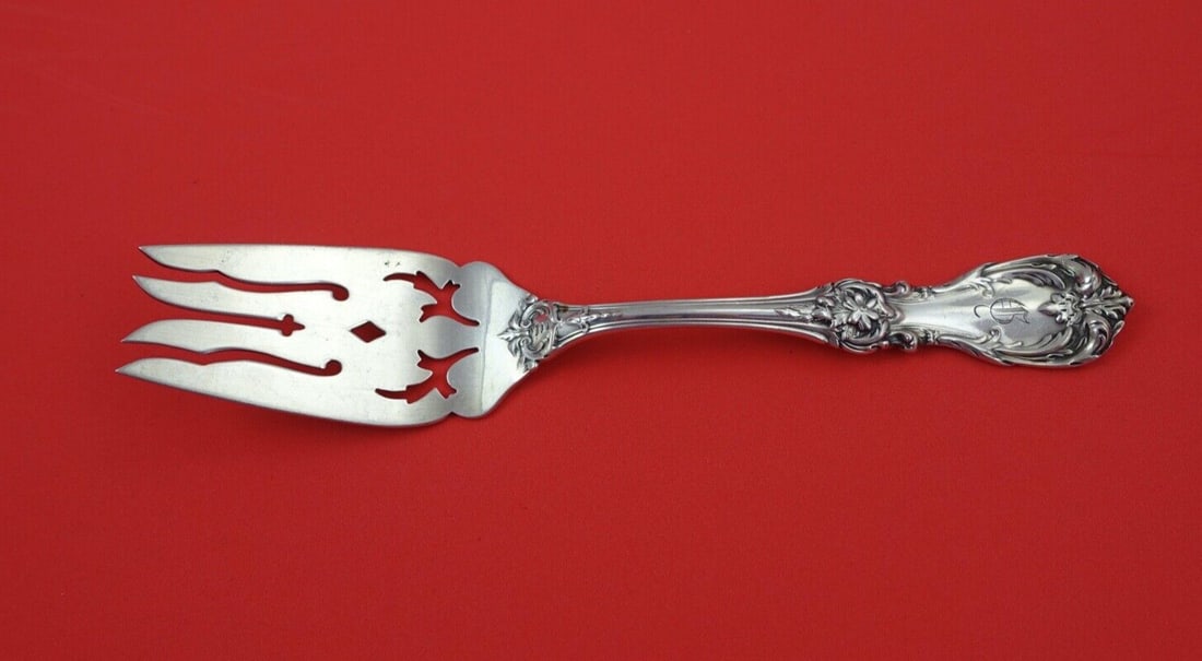 Reed and Barton Burgundy Sterling Silver Cold Meat Fork 7 7/8 in Diamond Piercing (1 of 2)
