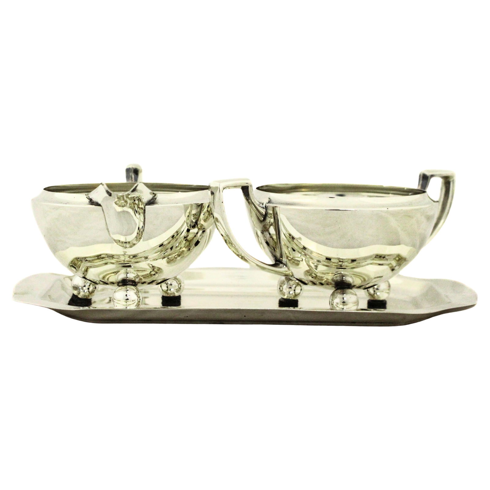 Three Piece Sterling Silver Creamer Sugar Bowl and Matching Underplate Set (1 of 8)