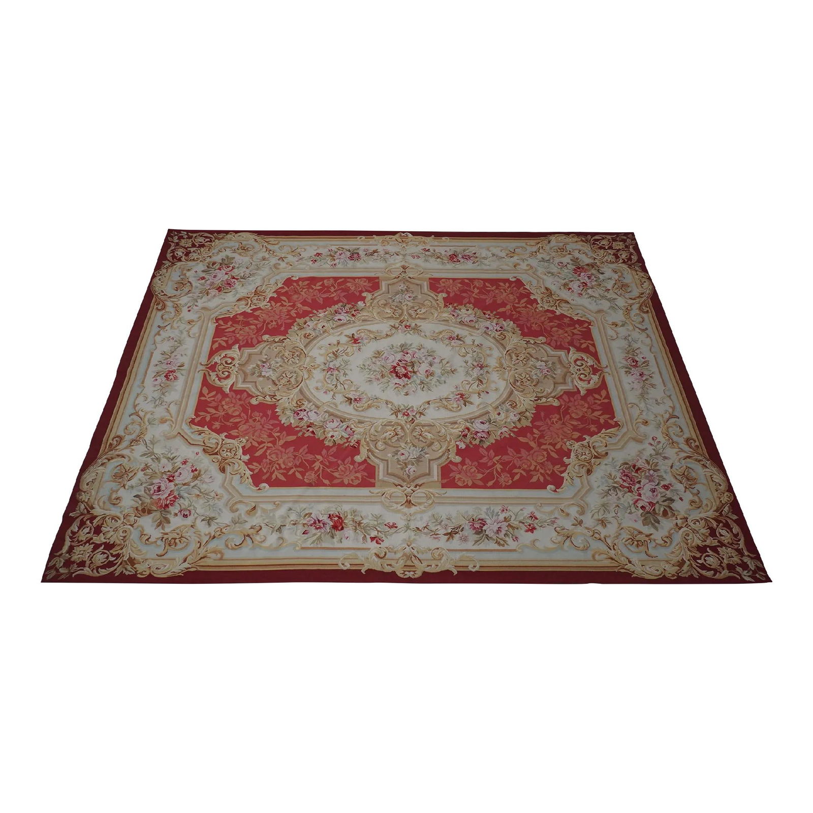 Vintage 40 Year Old French Aubusson 93.5x120 Red Rug (1 of 10)