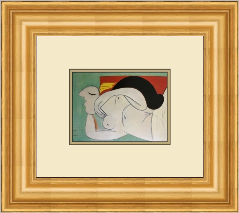 Pablo Picasso Sleep Custom Framed Surrealist Print 1985: Pablo Picasso Sleep Custom Framed Surrealist Print 1985 This stunning custom framed print titled "Sleep" by renowned artist Pablo Picasso showcases his surrealism style. The artwork features multi-col