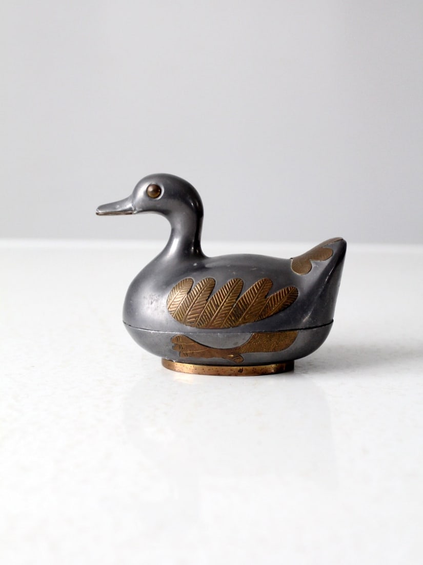 Vintage Duck Shaped Pewter Brass Decorative Box (1 of 9)