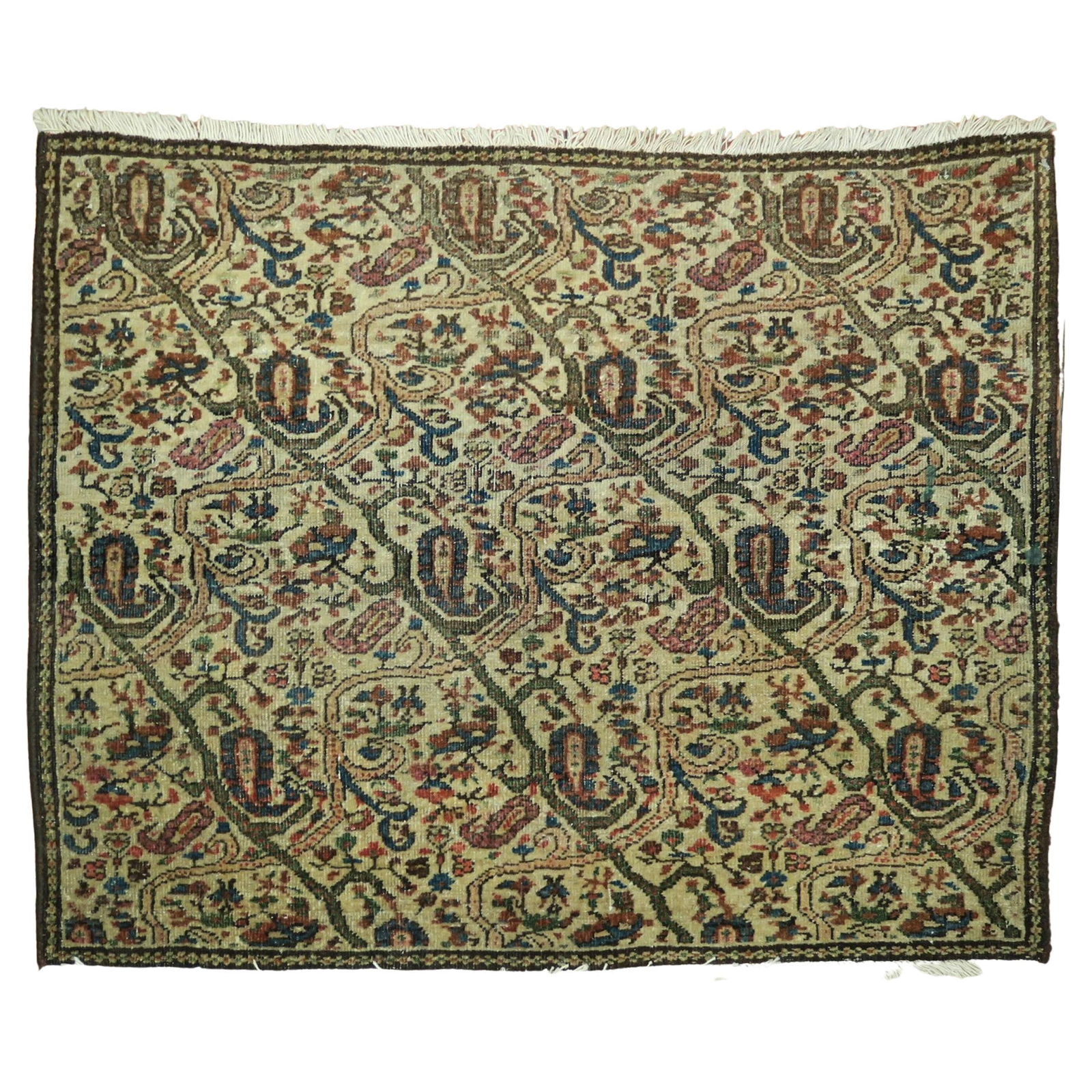 Zabihi Collection Persian Fereghan Mini Rug 22 x 28 Wool Malayer Style: Zabihi Collection Persian Fereghan Mini Rug 22 x 28 Wool Malayer Style Elevate your space with this exquisite Zabihi Collection Persian Square Mini Rug, showcasing a stunning Malayer design. This earl
