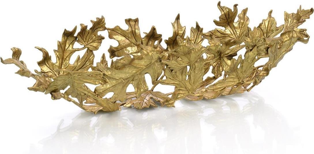 John-Richard Art Nouveau Brass Falling Leaves Bowl 31x11 Oblong Design (1 of 2)