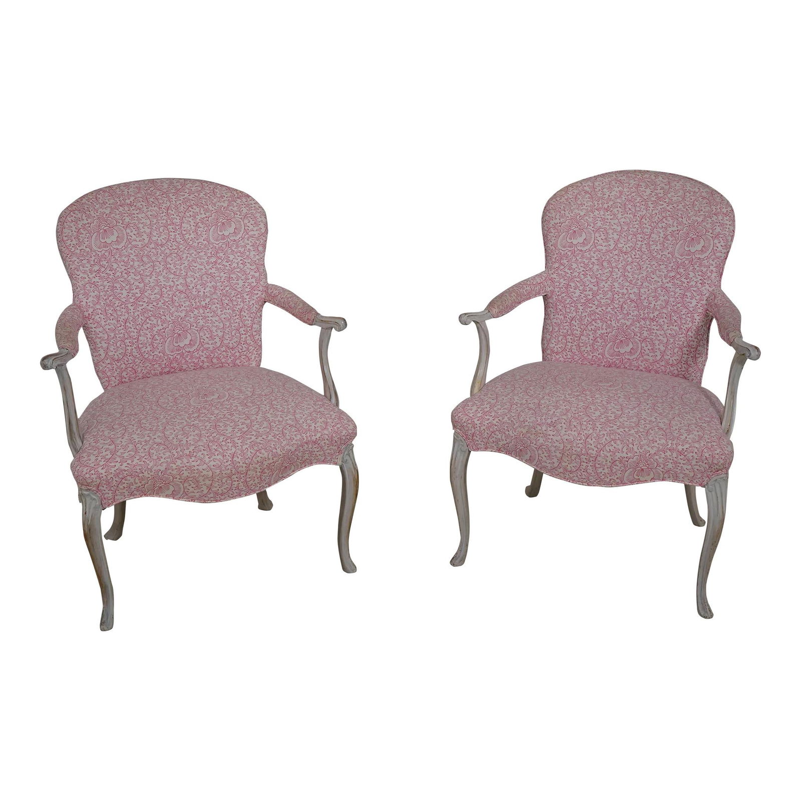 Elegant Pair of French Shabby Chic Upholstered Armchairs (1 of 10)