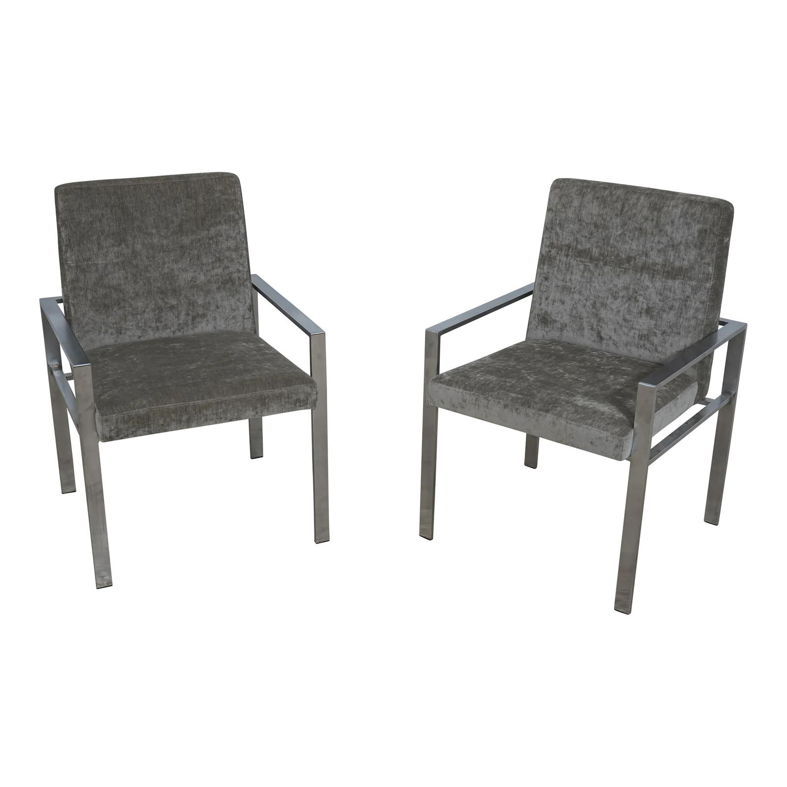 Mid Century Modern Steel Armchairs Pair with Upholstered Seats (1 of 10)