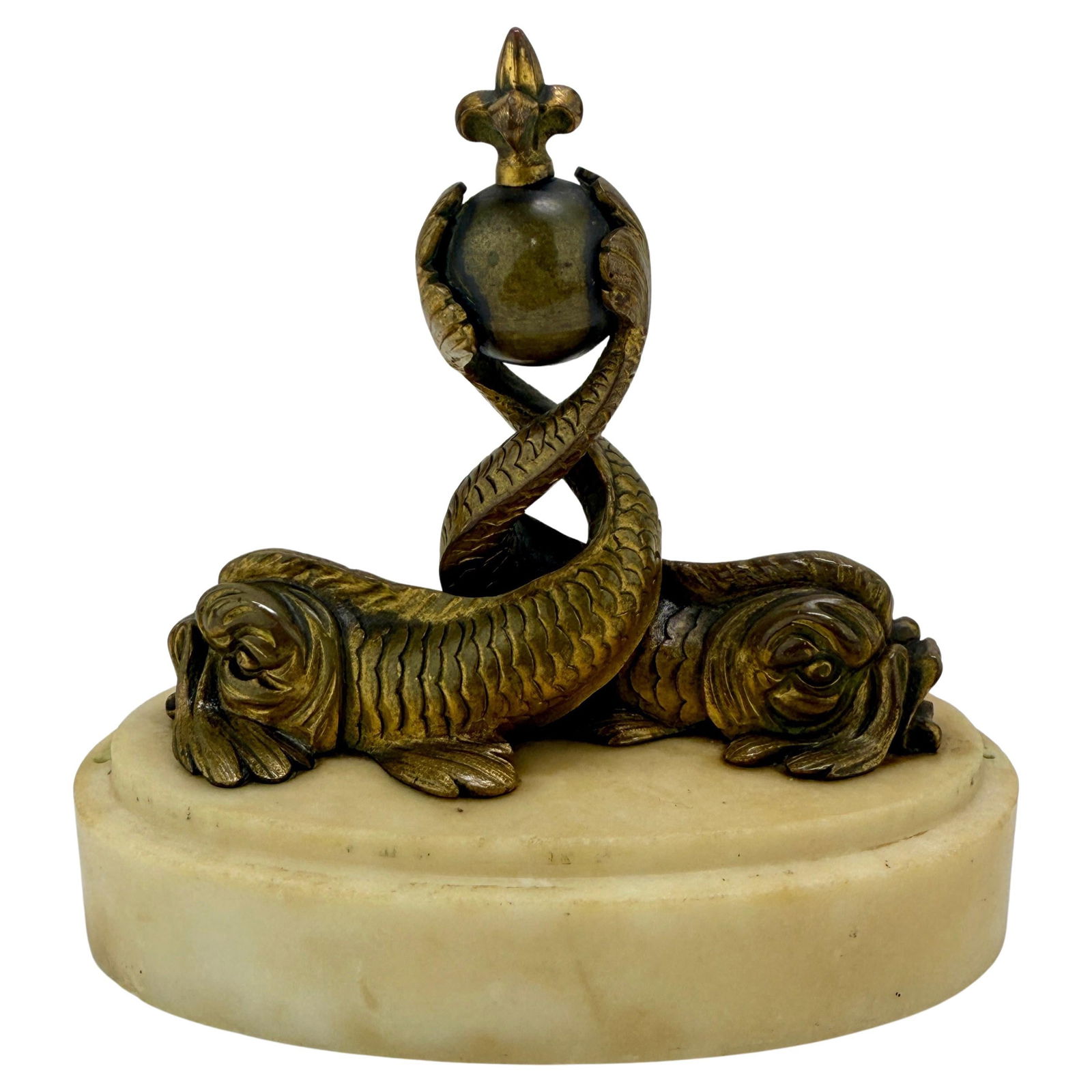 19th Century French Napoleonic Revival Gilt Bronze Dolphin Finial on Marble Base (1 of 9)