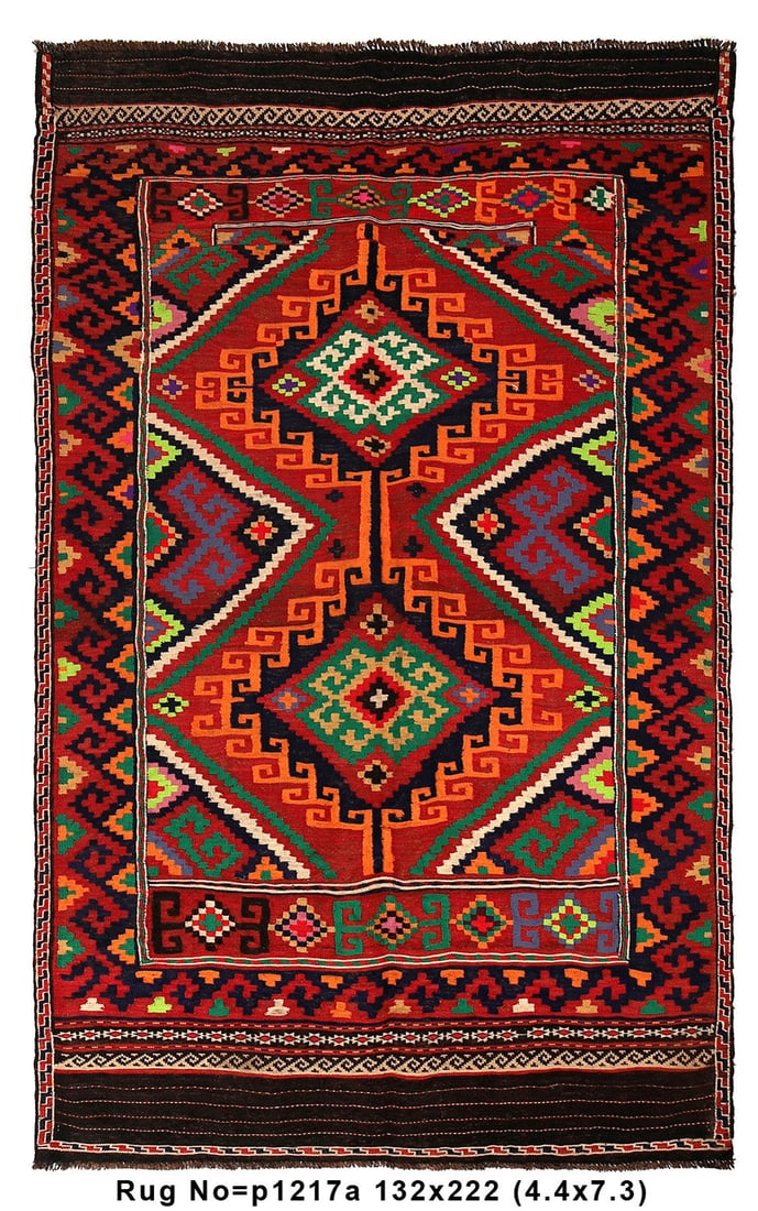 4.4 x 7.3 Afghan Handmade Kilim Rug Ethnic Tribal Wool: 4.4 x 7.3 Afghan Handmade Kilim Rug Ethnic Tribal Wool Free continental US Shipping Discover the beauty of this 4.4 x 7.3 foot semi-antique Kilim rug, expertly handcrafted in Afghanistan. This ethnic