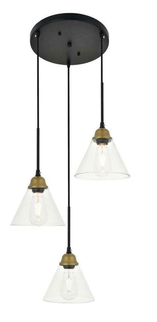 Histoire 3-Light Modern Pendant with Brass Black Finish and Clear Glass Shades (1 of 11)