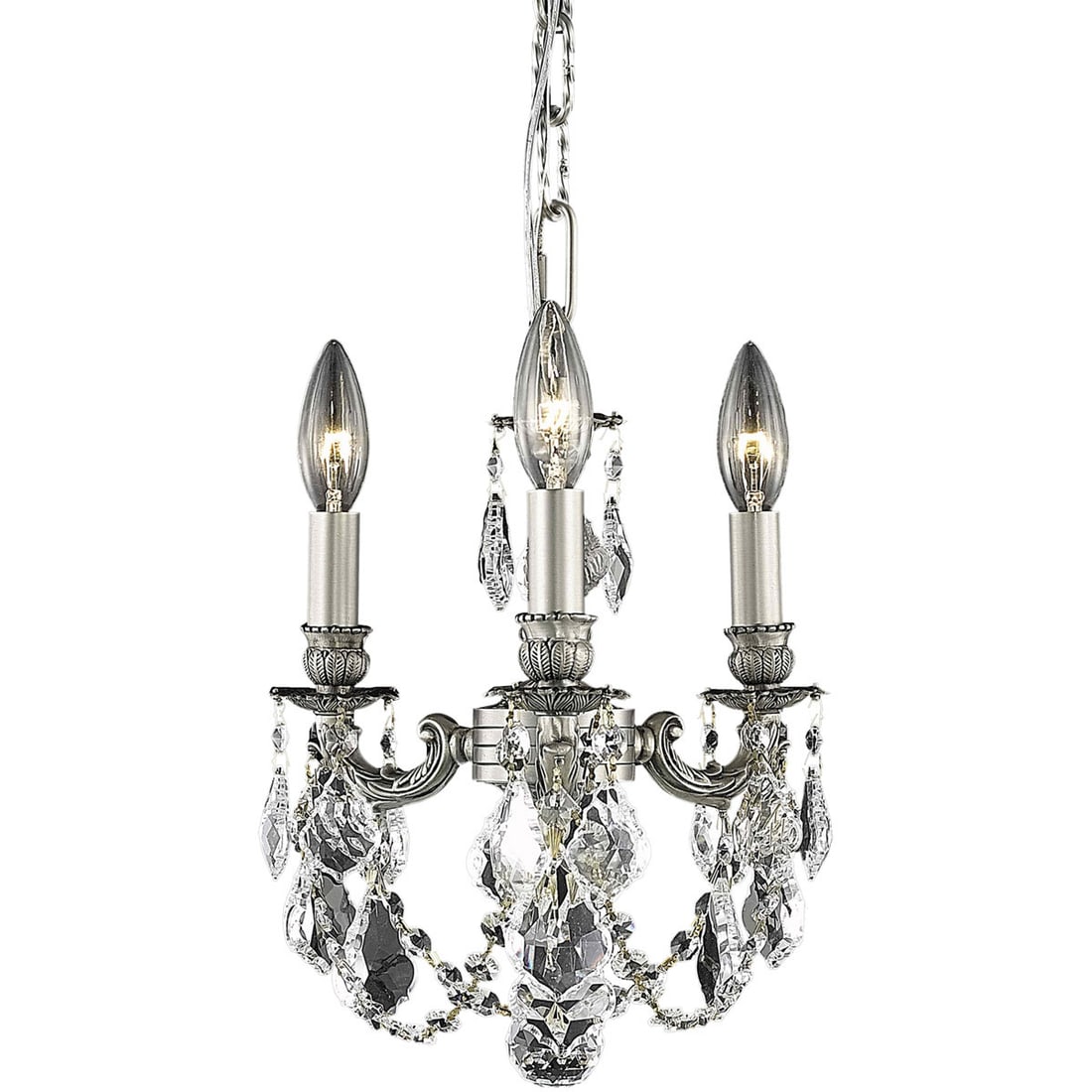 Elegant Lillie 3-Light Pewter Crystal Pendant Chandelier 10in (1 of 2)