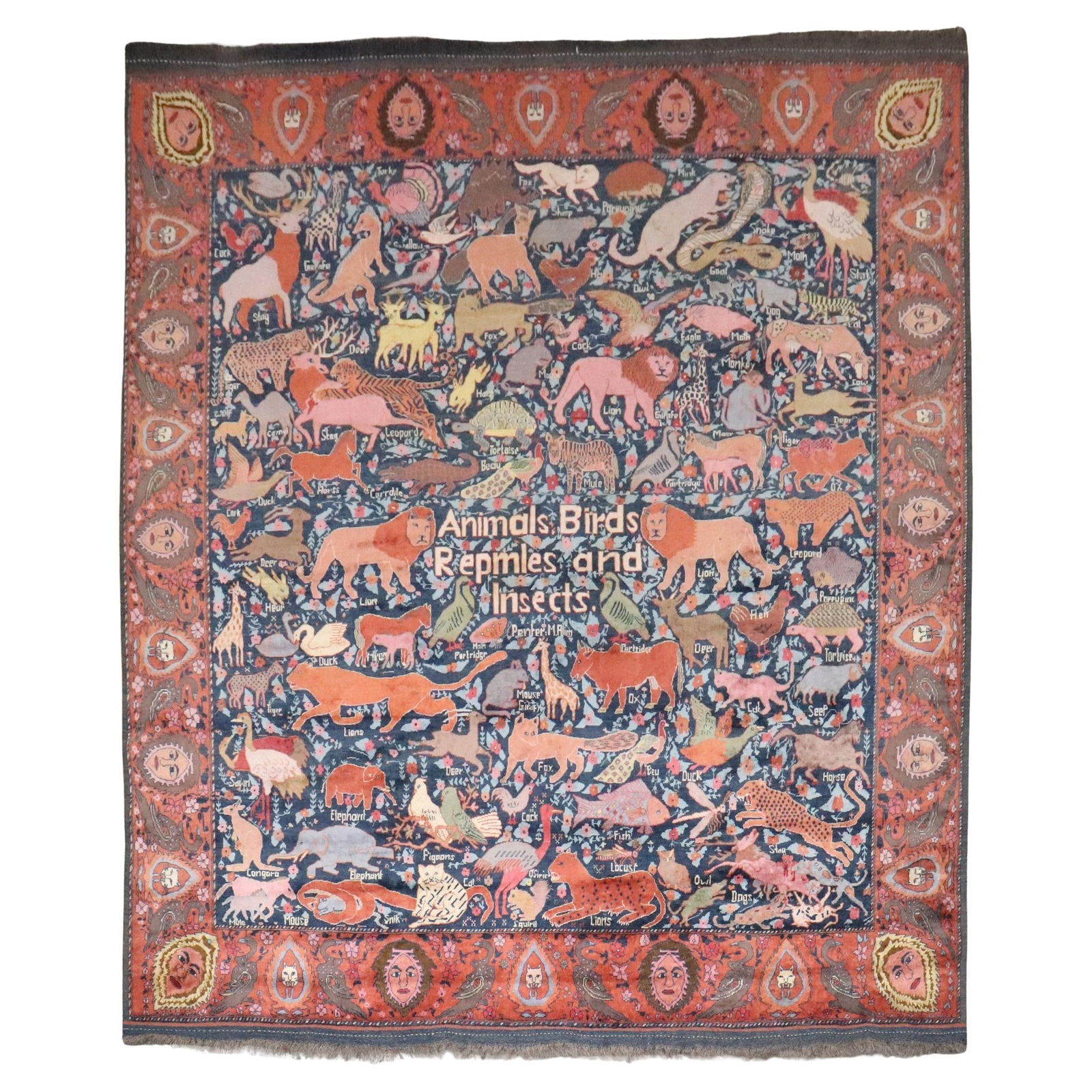 Unique Crazy Animal Motif Persian Rug 101 x 122 Hand-Woven Wool: Unique Crazy Animal Motif Persian Rug 101 x 122 Hand-Woven Wool This unique Crazy Animal Motif South Persian pictorial rug showcases a vibrant array of animals, each intricately woven and humorously s