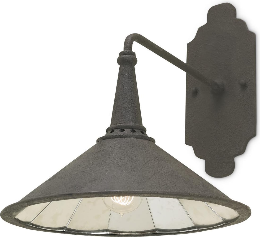 Currey Industrial Antique Style Wall Sconce Black Mirror Finish (1 of 2)