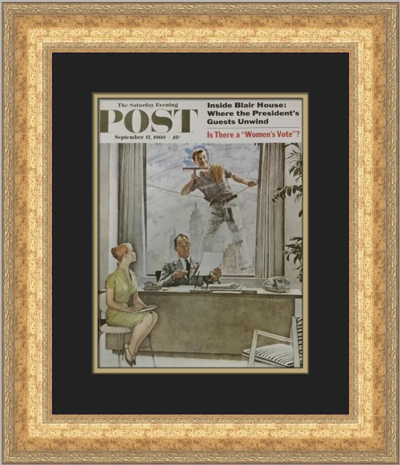Norman Rockwell The Window Cleaner Custom Framed Art Print 21x18: Norman Rockwell The Window Cleaner Custom Framed Art Print 21x18 This stunning custom framed print features Norman Rockwell's artwork titled "The Window Cleaner," originally produced in 1983. The prin