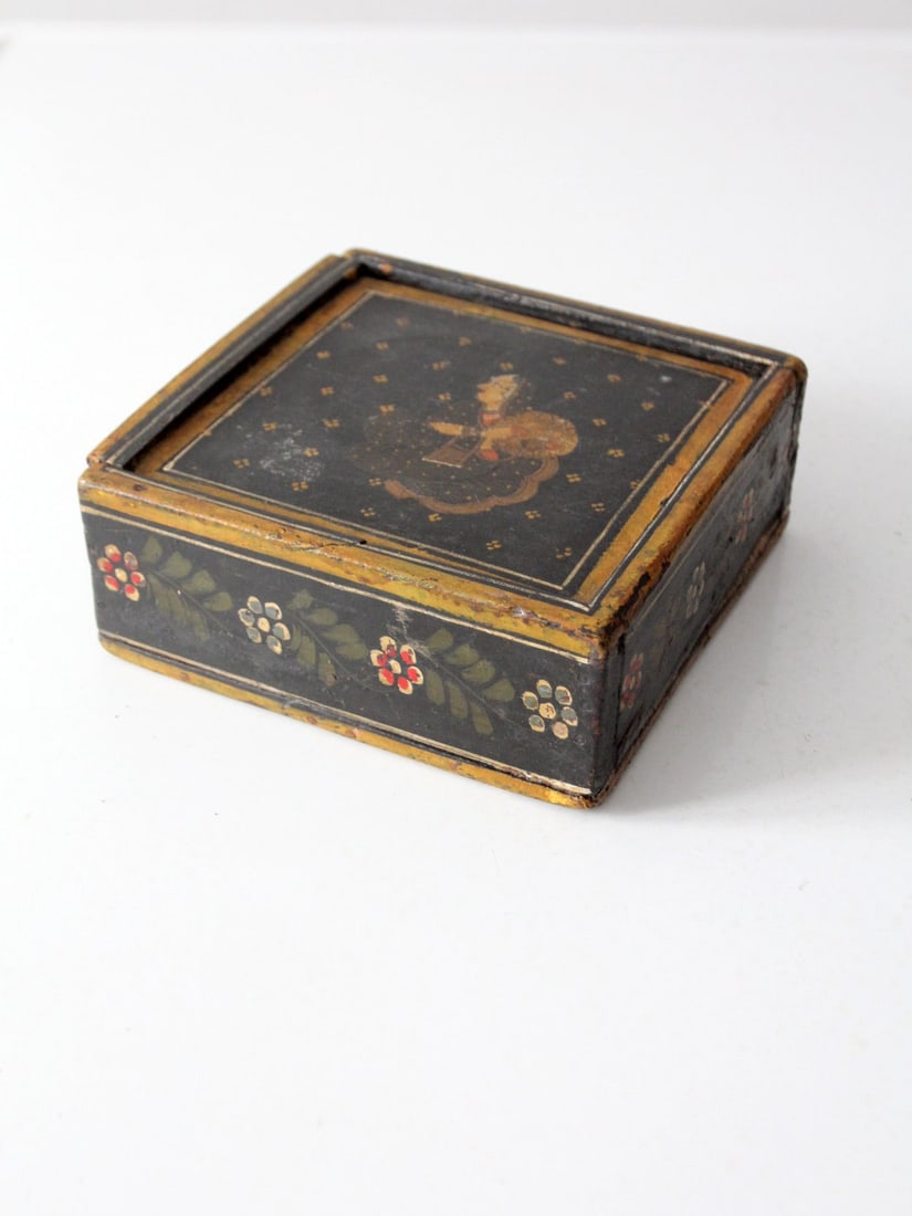 Charming Antique Hand-Painted Wooden Slide Top Box (1 of 9)