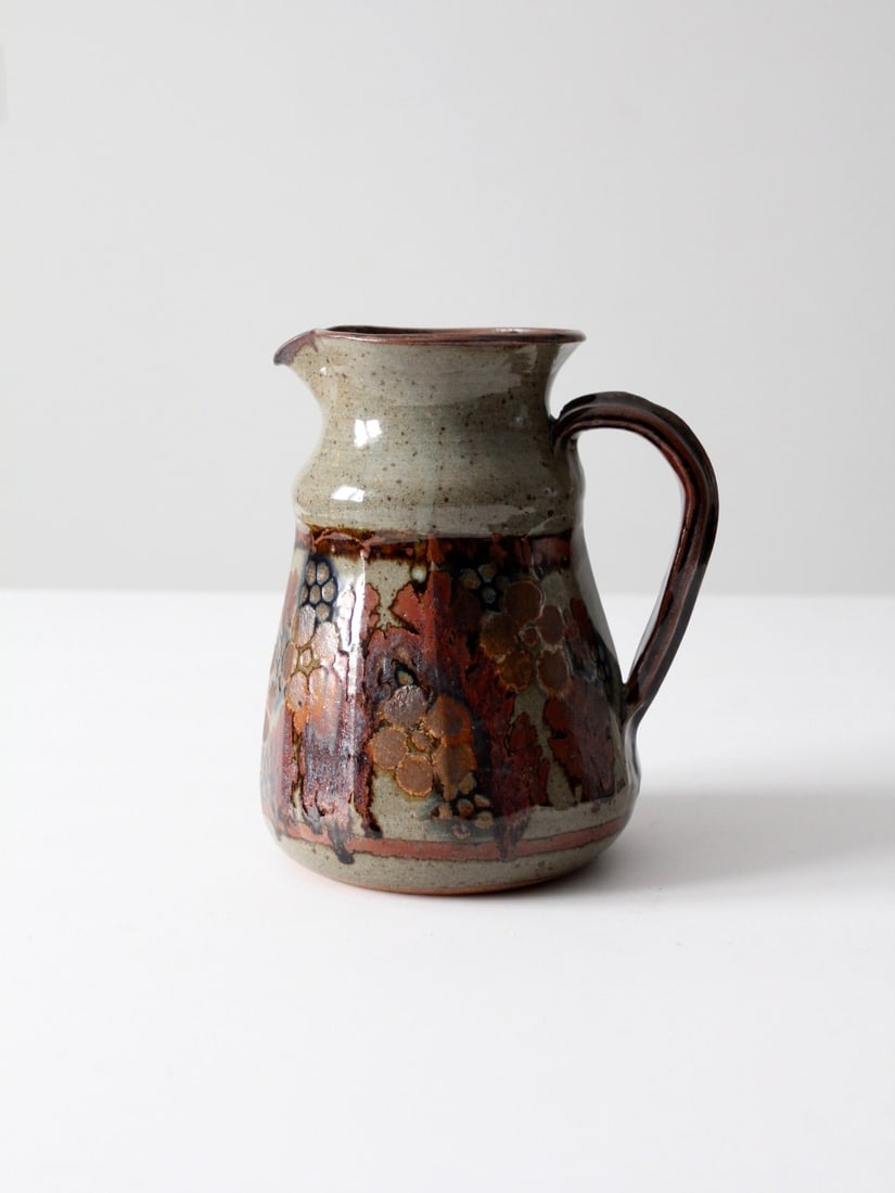 Artist-Signed Vintage Studio Pottery Pitcher with Floral Design (1 of 11)