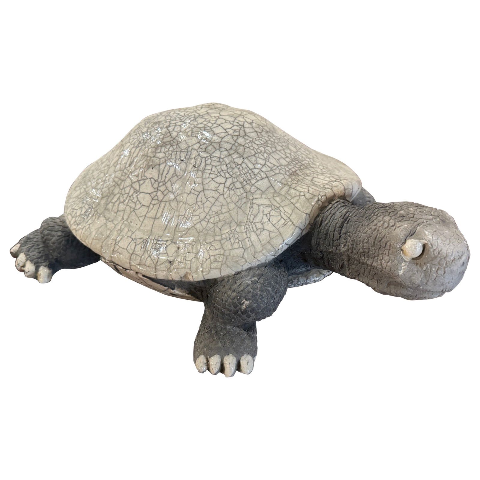 Vintage French Raku Turtle Sculpture Two-Tone Patinated Ceramic 10.5"W: Vintage French Raku Turtle Sculpture Two-Tone Patinated Ceramic 10.5"W This stunning vintage turtle sculpture, known as "Tortue" in French, is a unique piece of art that enhances any decor. Crafted in