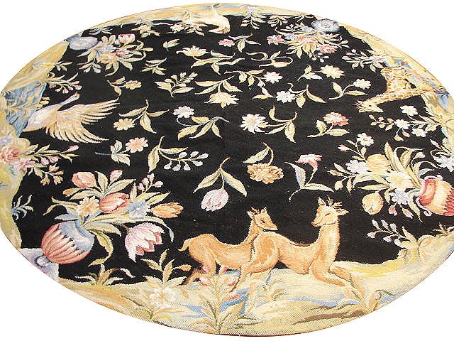 Exquisite 6' x 6' Black Hand-Knotted Needlepoint Area Rug: Exquisite 6' x 6' Black Hand-Knotted Needlepoint Area Rug Free continental US Shipping Enhance your living space with the exquisite 6' x 6' Black Needlepoint Rug, a handcrafted masterpiece that combin