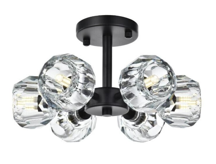 Eren 14 Inch Black Crystal Flush Mount Chandelier Light: Eren 14 Inch Black Crystal Flush Mount Chandelier Light Enhance your home decor with the Eren 14-inch Flush Mount Chandelier, a stylish and functional addition to any room. This modern fixture feature