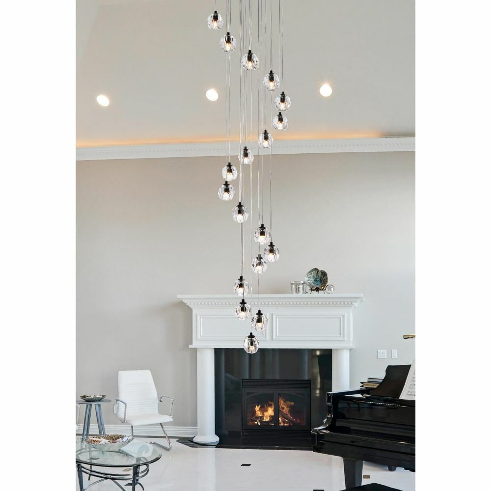 Eren 18-Light Modern Black Crystal Pendant Chandelier: Eren 18-Light Modern Black Crystal Pendant Chandelier This stunning modern pendant chandelier features a sleek black finish and is adorned with clear crystal shades, making it a perfect centerpiece fo