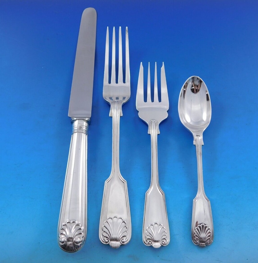 CJ Vander Fiddle Thread & Shell Sterling Silver Flatware Set 32 pcs Service for 8 (1 of 6)
