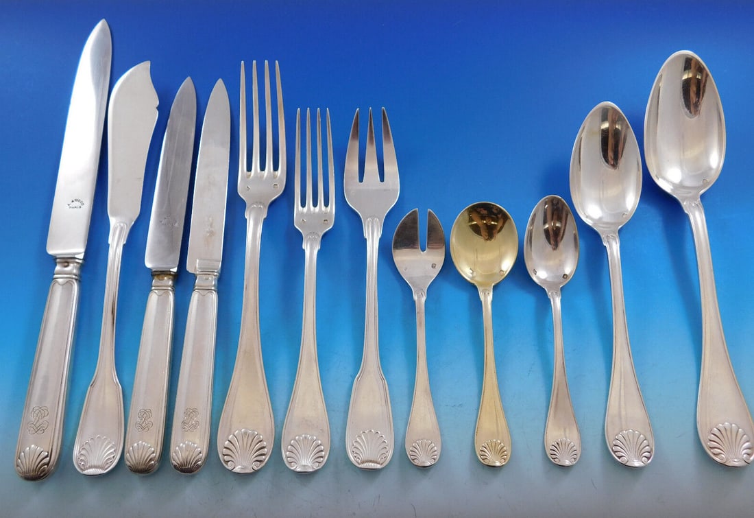 Andre Aucoc 950 Silver Filet Coquille Flatware Set 259 Pieces Vintage (1 of 12)