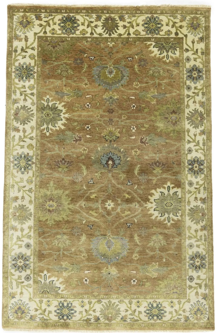 Handmade 5x8 ft Rust Floral Chobi Rug Eco Friendly Area Carpet: Handmade 5x8 ft Rust Floral Chobi Rug Eco Friendly Area Carpet Enhance your space with this stunning 5x8 ft Handmade Rust Floral Design Chobi Rug, perfect for entryways, living rooms, dining rooms, or