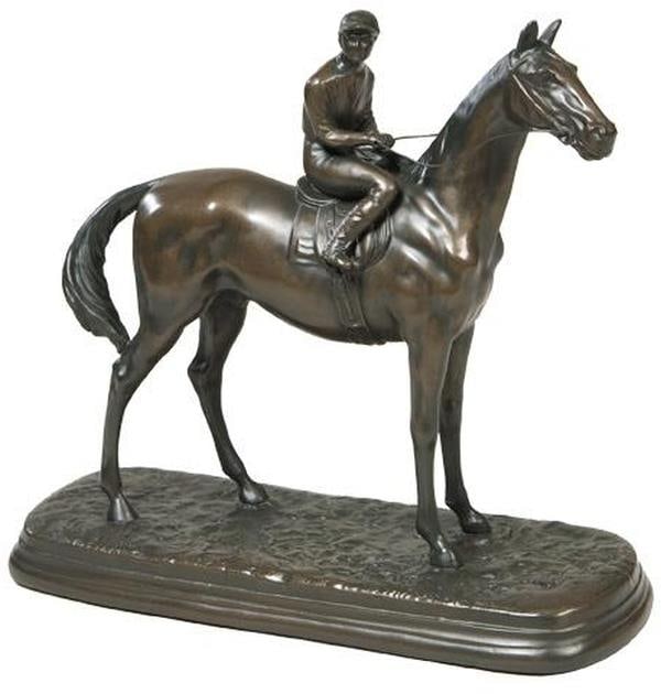 Hand-Cast Lodge Style Equestrian Sculpture of Horse Jockey by OK Casting (1 of 1)
