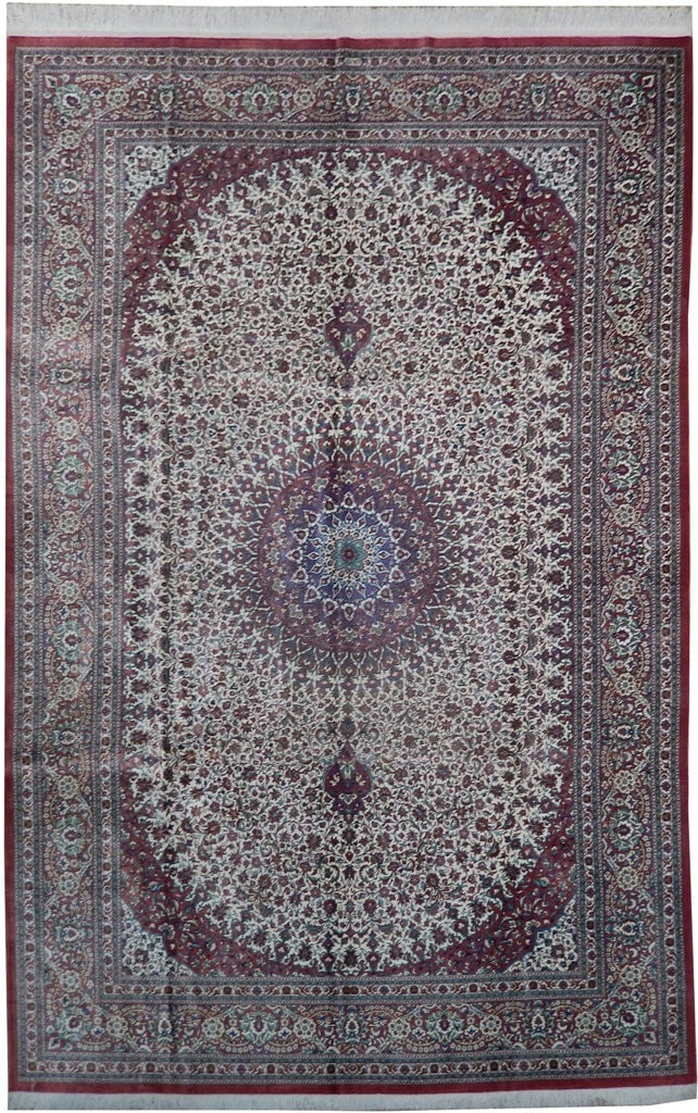 6.6 x 10 Persian Qum Silk Rug Hand-Knotted Signed 600 KPSI Ivory: 6.6 x 10 Persian Qum Silk Rug Hand-Knotted Signed 600 KPSI Ivory Free continental US Shipping Discover the unmatched beauty of this Super Fine Genuine Persian Qum Silk Rug, expertly crafted and signed