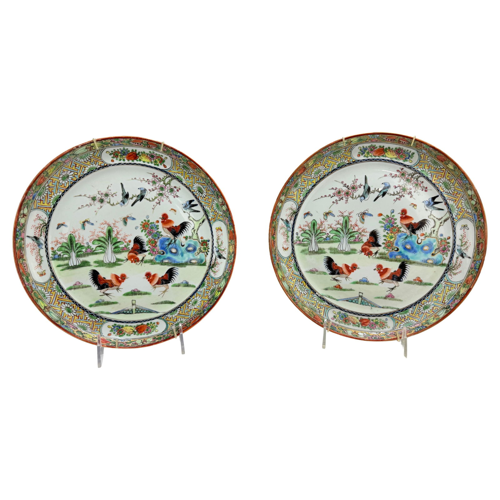 Set of 2 Chinese Export Famille Rose Porcelain Dinner Plates 19th Century (1 of 10)