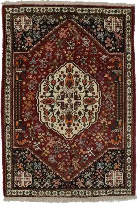 Handmade Wool Oriental Rug 3'4 x 5 Tribal Design Red Beige Modern: Handmade Wool Oriental Rug 3'4 x 5 Tribal Design Red Beige Modern Enhance your space with this exquisite handmade wool oriental rug, showcasing a vibrant tribal design that perfectly complements any f