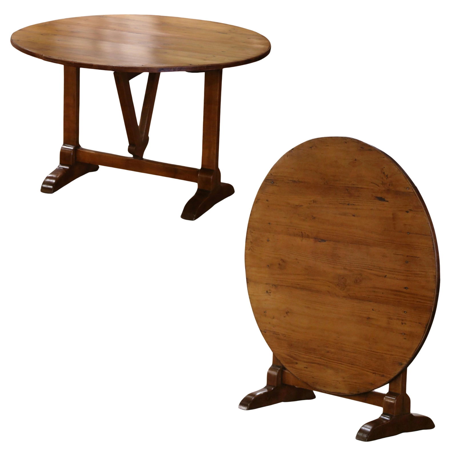 19th Century French Provincial Hand-Carved Walnut Pine Tilt-Top Wine Tasting Table (1 of 9)